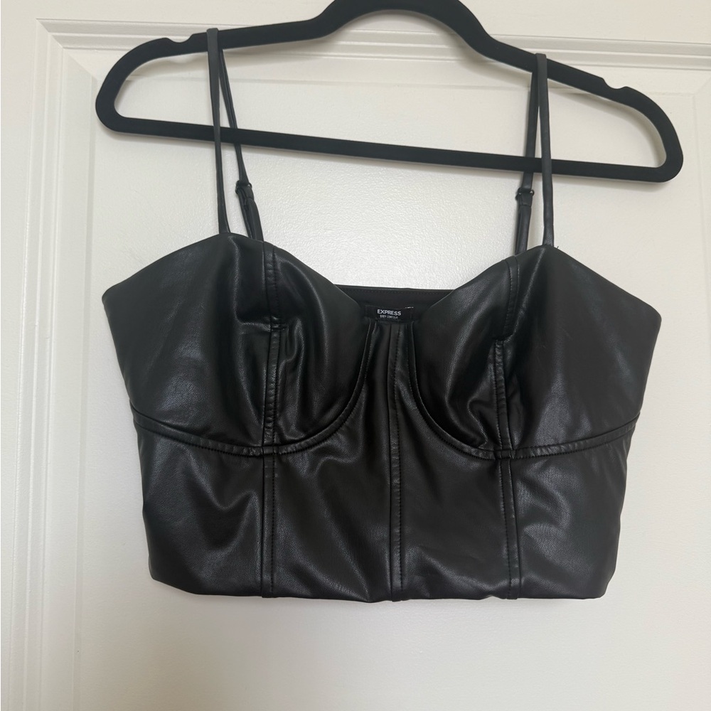 Black Faux Leather Bustier crop Top